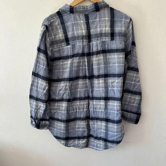 Keren Hart Flannel Shirt Womens XL Blue Plaid Soft Collared Button Front - Picture 6 of 6